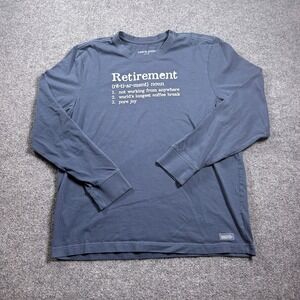 Life is Good Retirement Graphic Tee Mens Large Blue Long Sleeve Crusher Shirt